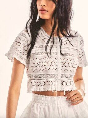 LoveShackFancy Farley Crop Top White Size Medium